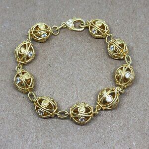 Judith Ripka Vermeil CZ Filigree Ball Bracelet Gold Plated Sterling Silver 925